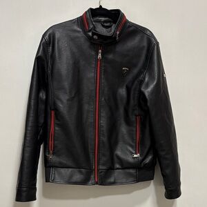 Men's Black Bomber Jacket with Red Trim